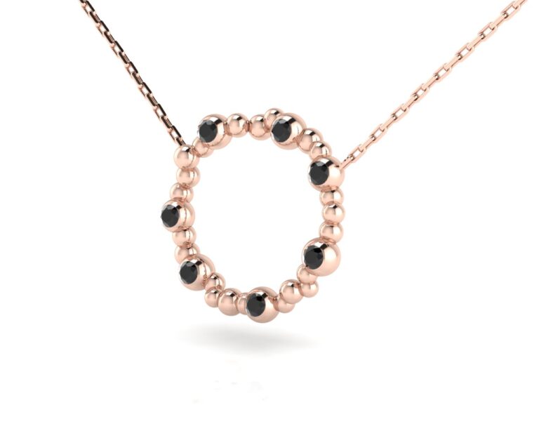 Přívěsek Circle, červené zlato a černé brilianty, průměr 15 mm, 7 kamenů o velkosti 1,5 mm