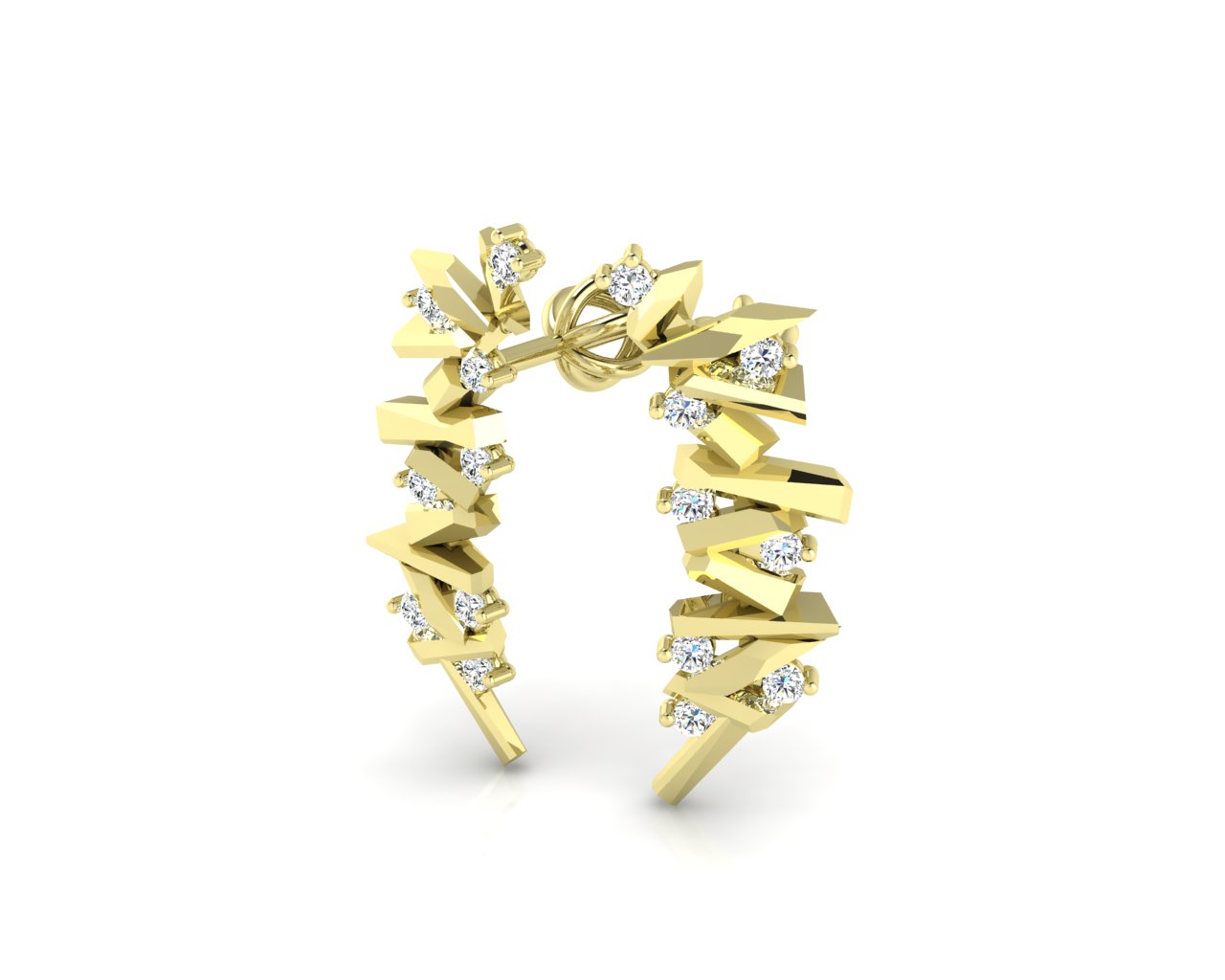 Moon náušnice, žluté zlato, bílé brilianty