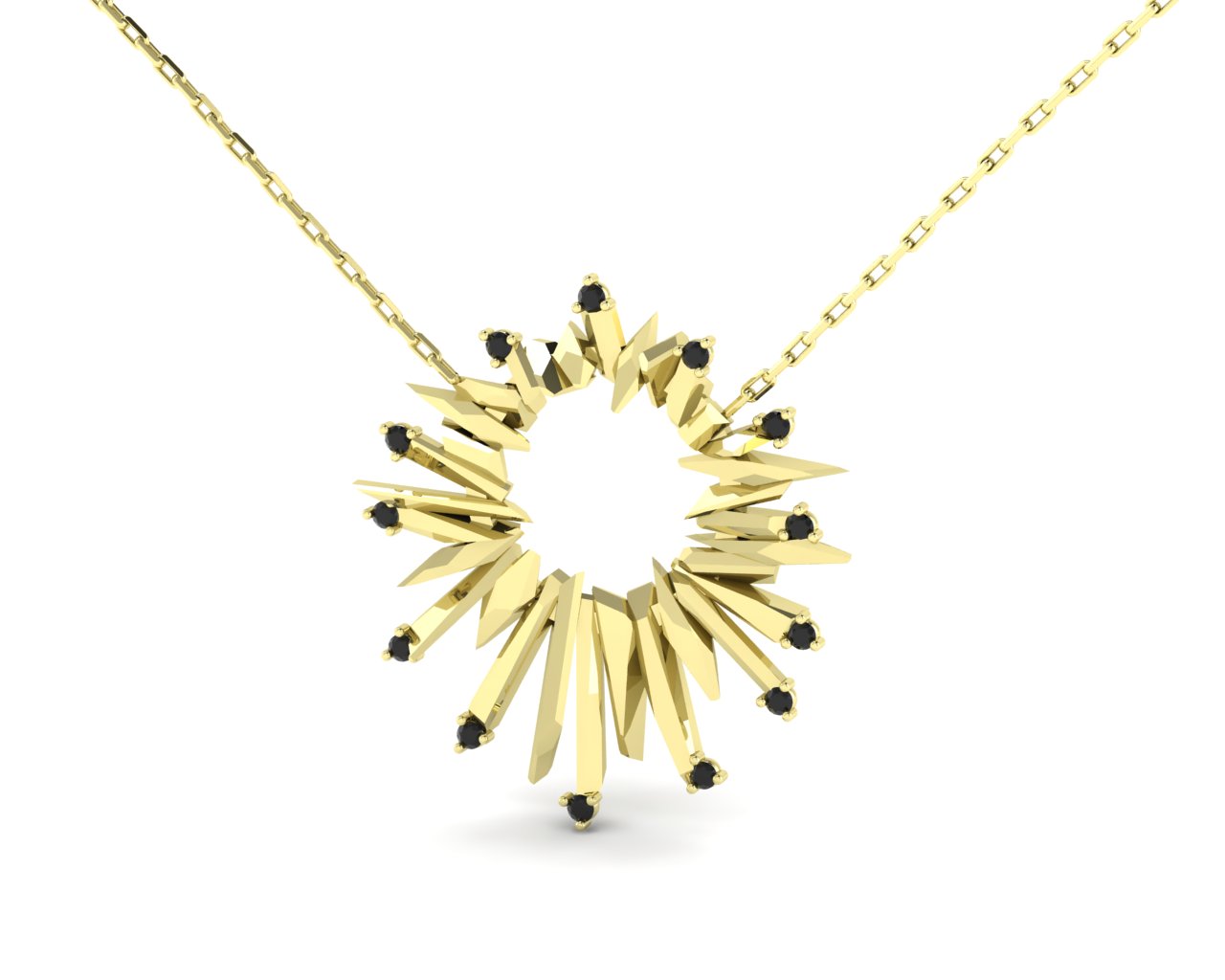 Sun přívěsek, žluté zlato a černé brilianty