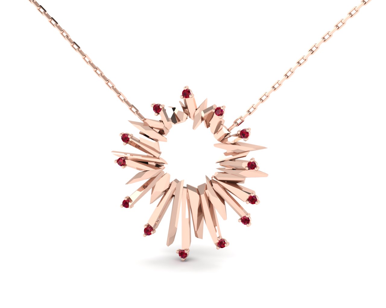Sun přívěsek, červené zlato a rubíny