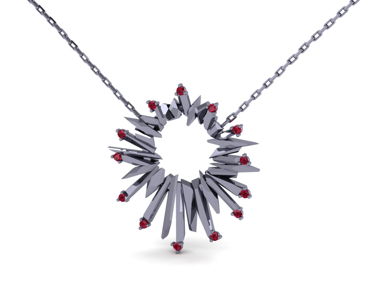 Sun přívěsek, bílé zlato pokoveno rhodiem, rubíny