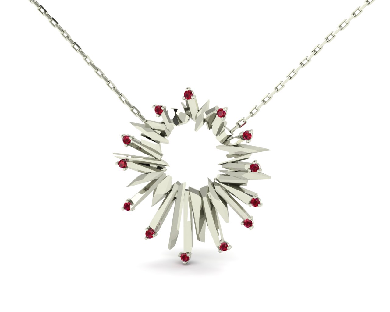 Sun přívěsek, bílé zlato a rubíny
