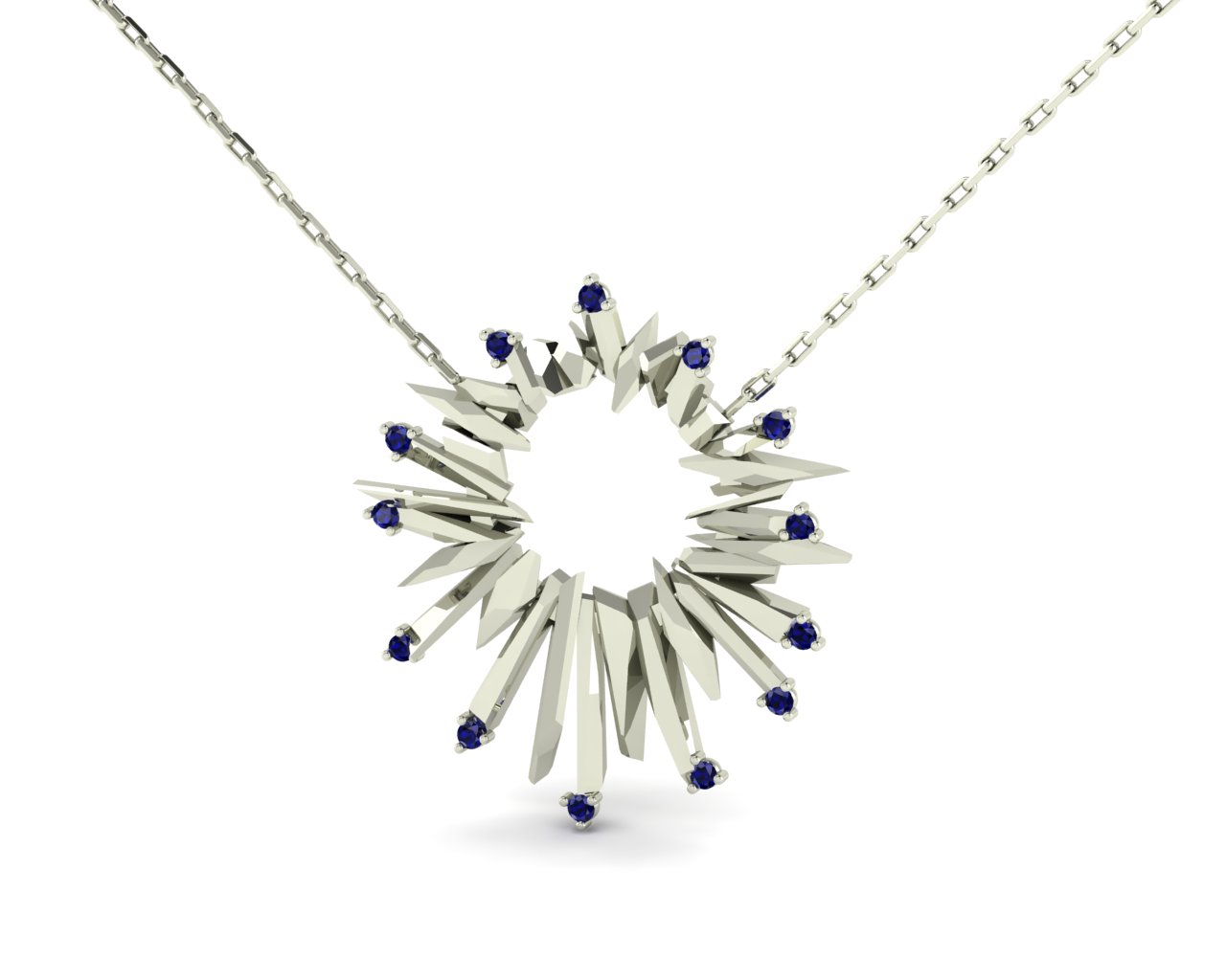 Sun přívěsek, bílé zlato a safíry