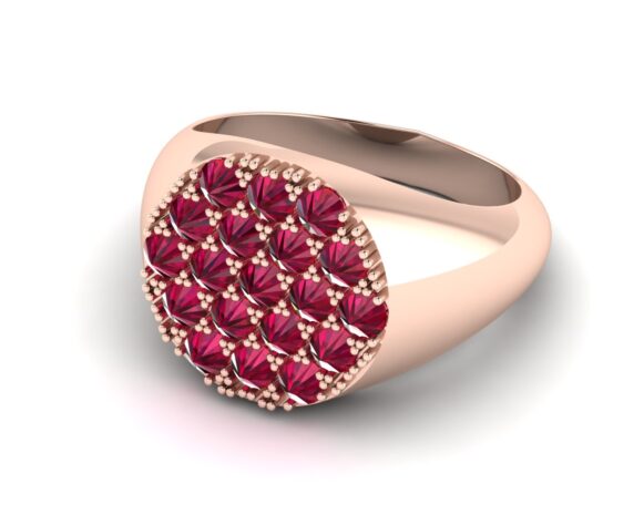 Signet prsten, červené zlato a rubíny